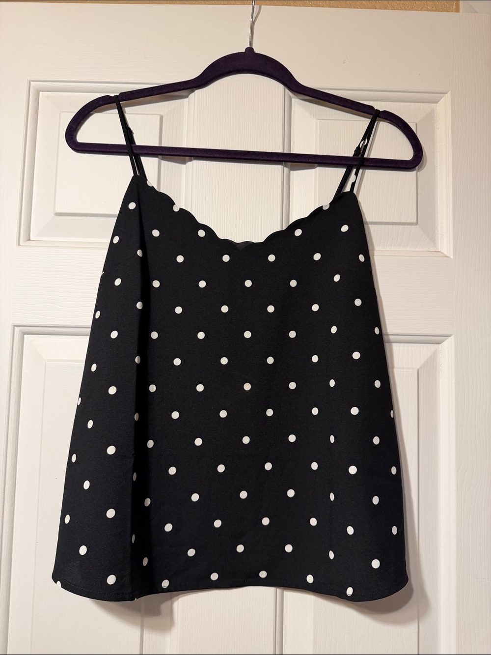 J.Crew Factory Black White Polka Dot Scalloped Tank Top